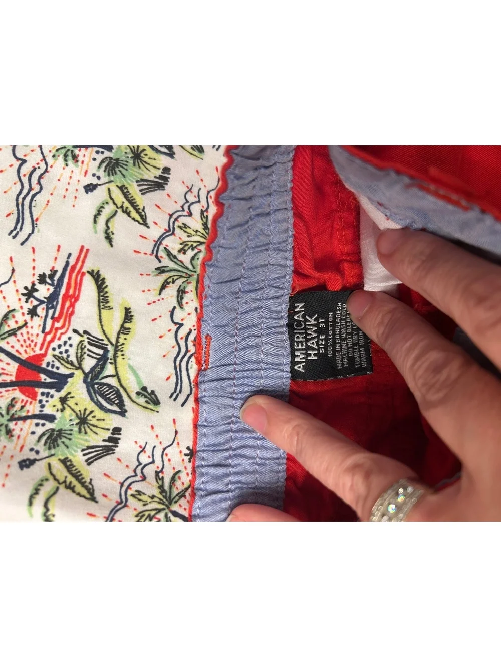 American Hawk Boys' Tropical Print Button-Up Shirt and Red Shorts Set Size 2T